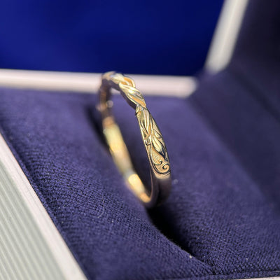 14k Yellow Gold Leaves three-fourths around 3mm Custom Band, 3.5 gram, size 7.25