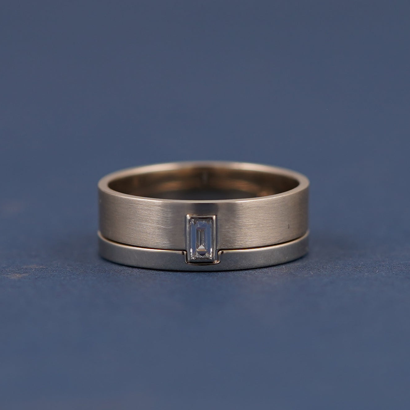 14k Champagne Gold matte rings stacking with rectangular diamond