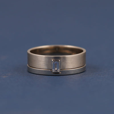 14k Champagne Gold matte rings stacking with rectangular diamond