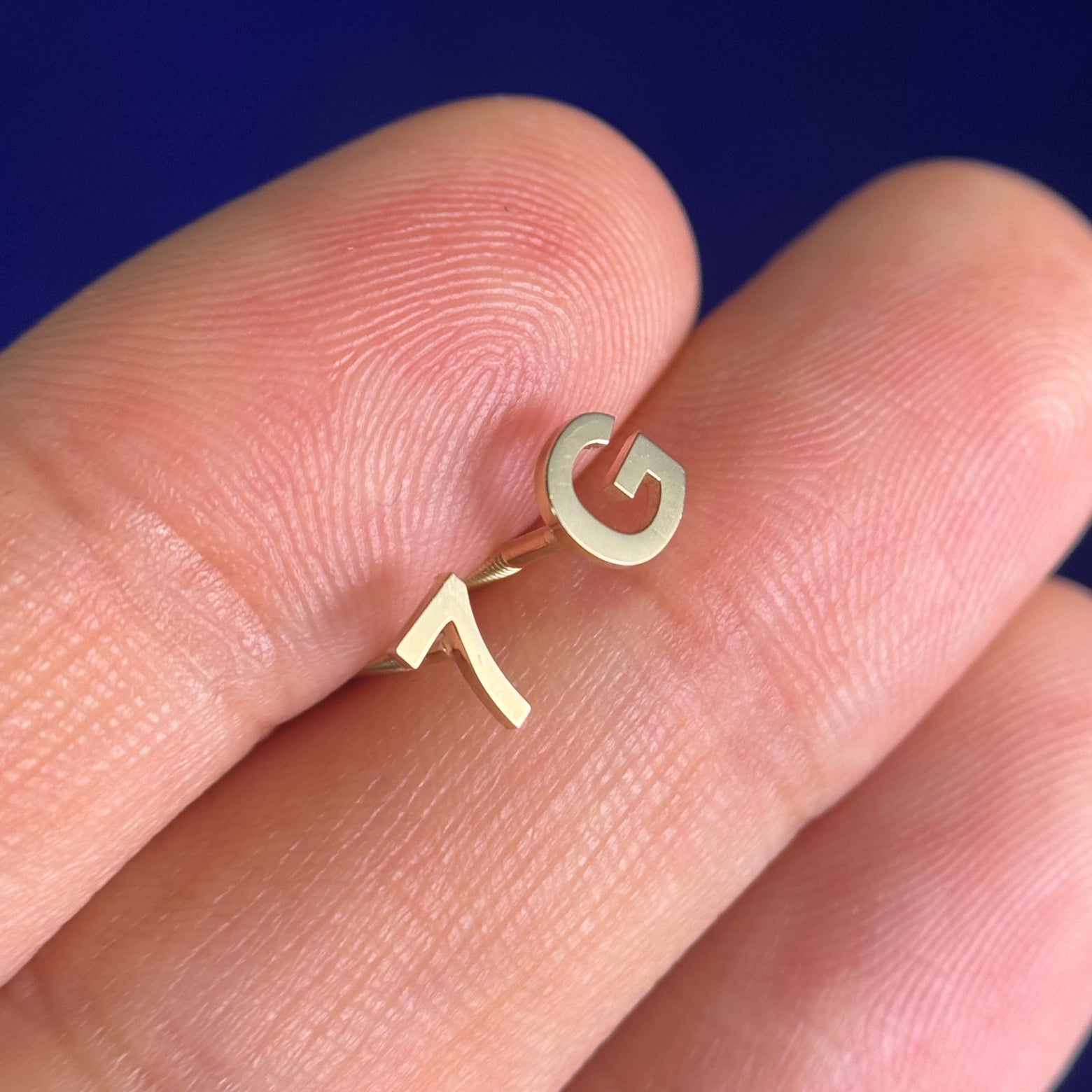 14k Yellow Gold 7 Block-font Initial Stud Earring and 14k Yellow Gold G Block-font Initial Stud Earring