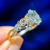 Sapphire Set into Leaves and Moons Ring