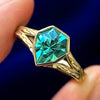 Lab Sapphire with Leaves Texture Ring