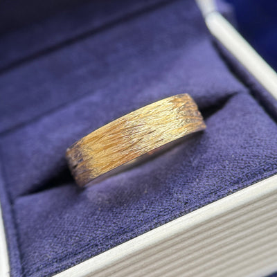 14k Yellow Gold 6mm Mix Band with Custom Branches Texture, Size 7.75