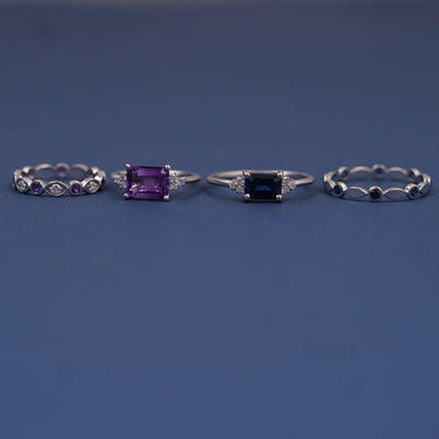 14k White Gold Emerald Lab Sapphires with Lab Diamonds Custom Engagement and Wedding Bands Couples Rings Set