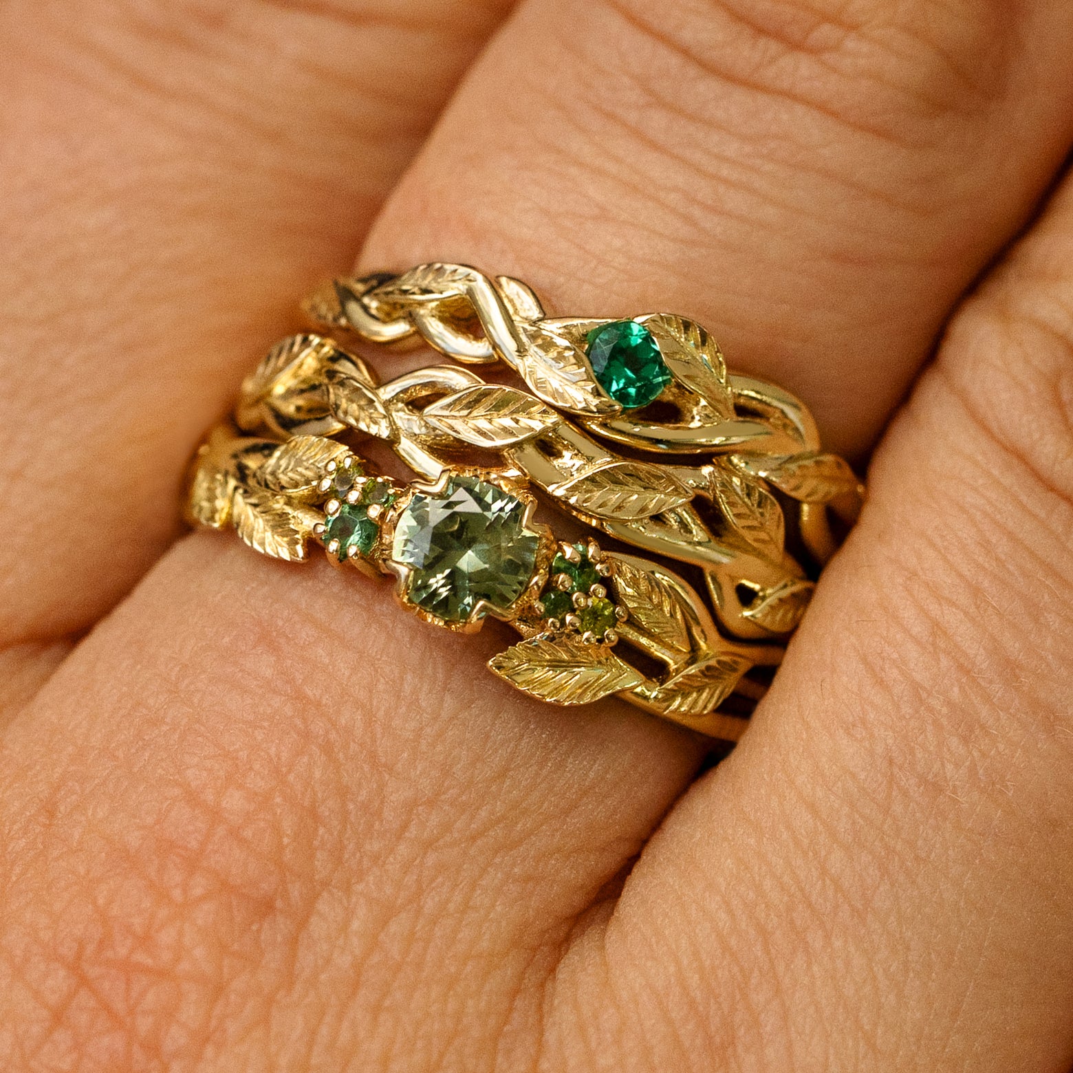 Gemstone Leaves and Vines Ring