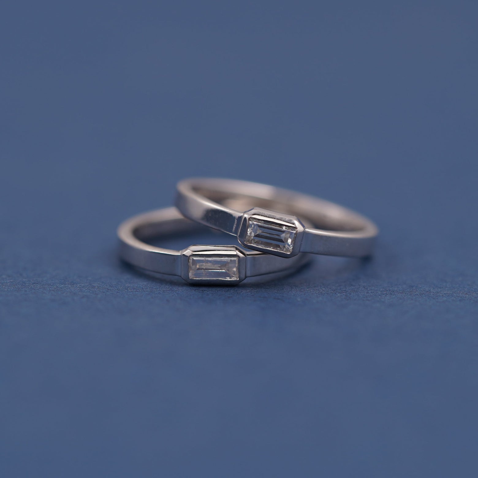 14k White Gold Emerald-cut Diamonds Custom Couples Matching Rings Set