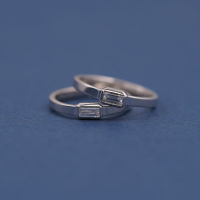 14k White Gold Emerald-cut Diamonds Custom Couples Matching Rings Set