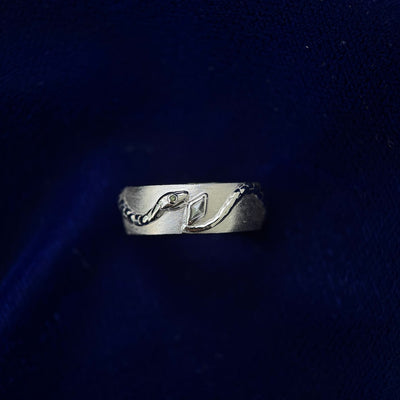 14k White Gold Kite Salt and Pepper Diamond Held by Snake on 7mm Band Custom Ring
