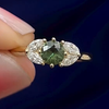 Green Round Sapphire & Marquise Diamonds Ring