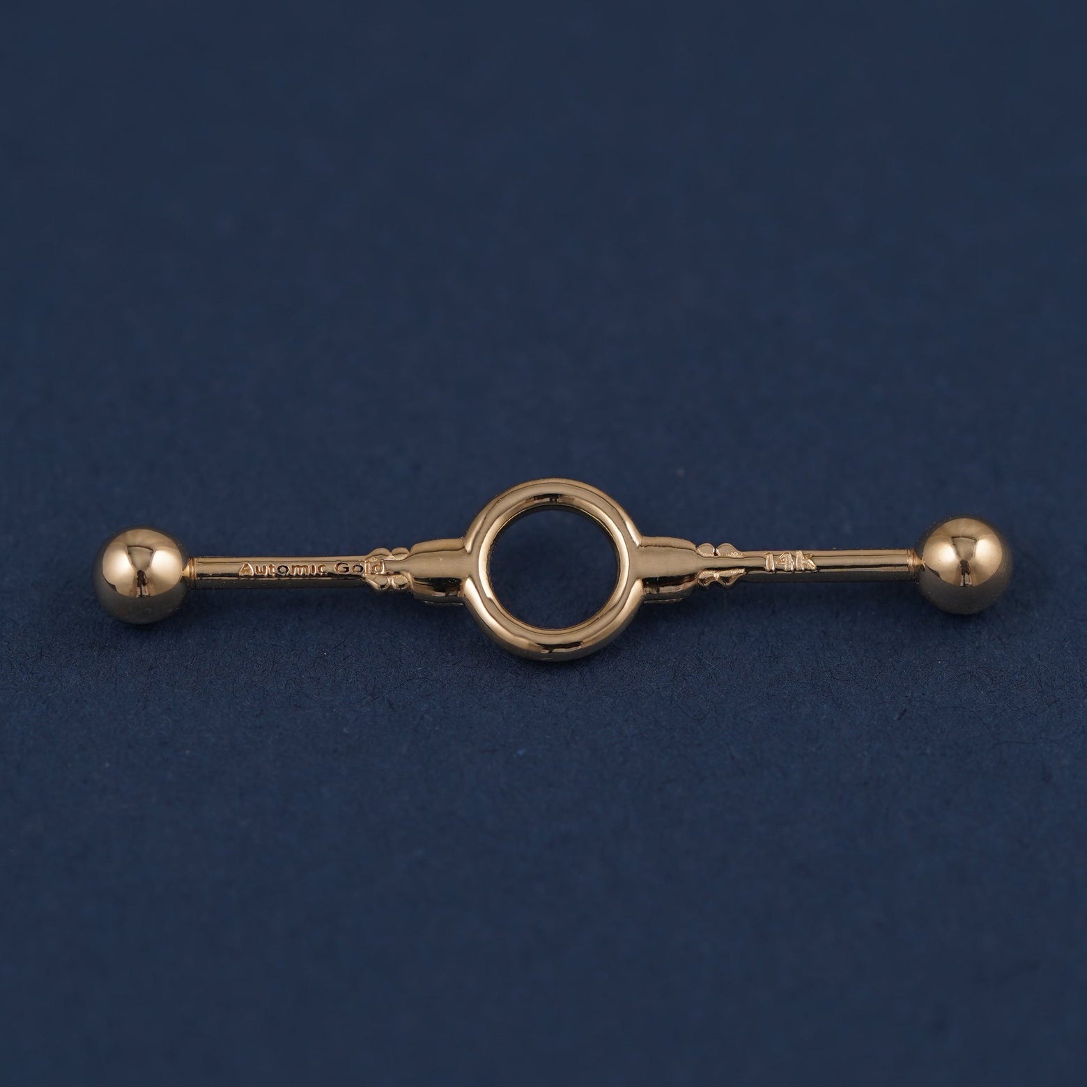 back view of 14k Yellow Gold Industrial Barbell Vintage Inspired Custom Piercing