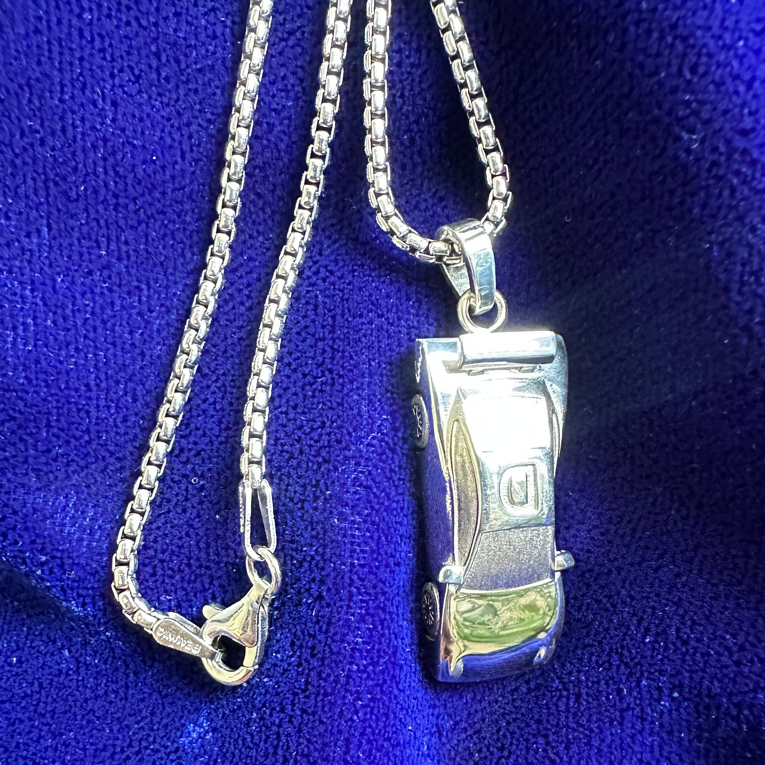 925 Sterling Silver  Porsche GT3 RS with D on top Custom Pendant on Round Box Chain
