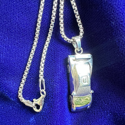 925 Sterling Silver  Porsche GT3 RS with D on top Custom Pendant on Round Box Chain