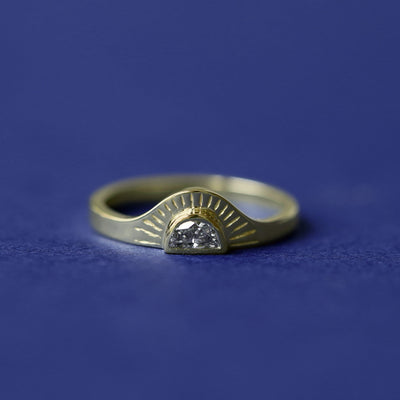 14k Yellow Gold and Moon cut Diamond with Sunrays Custom Engagement Ring