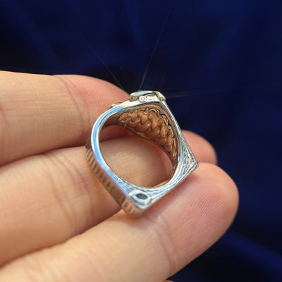 14k Yellow Gold and 950 Platinum with Lab Alexandrites Antler Inspired with Art Deco Band and Futuristic Inspired Custom Couple Rings Set, size 4 and 9