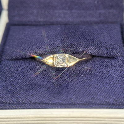 14k Yellow Gold and 4x4 Asscher Cut Lab Diamond Tension-set on Flat Marquise Signet Ring, size 6.5