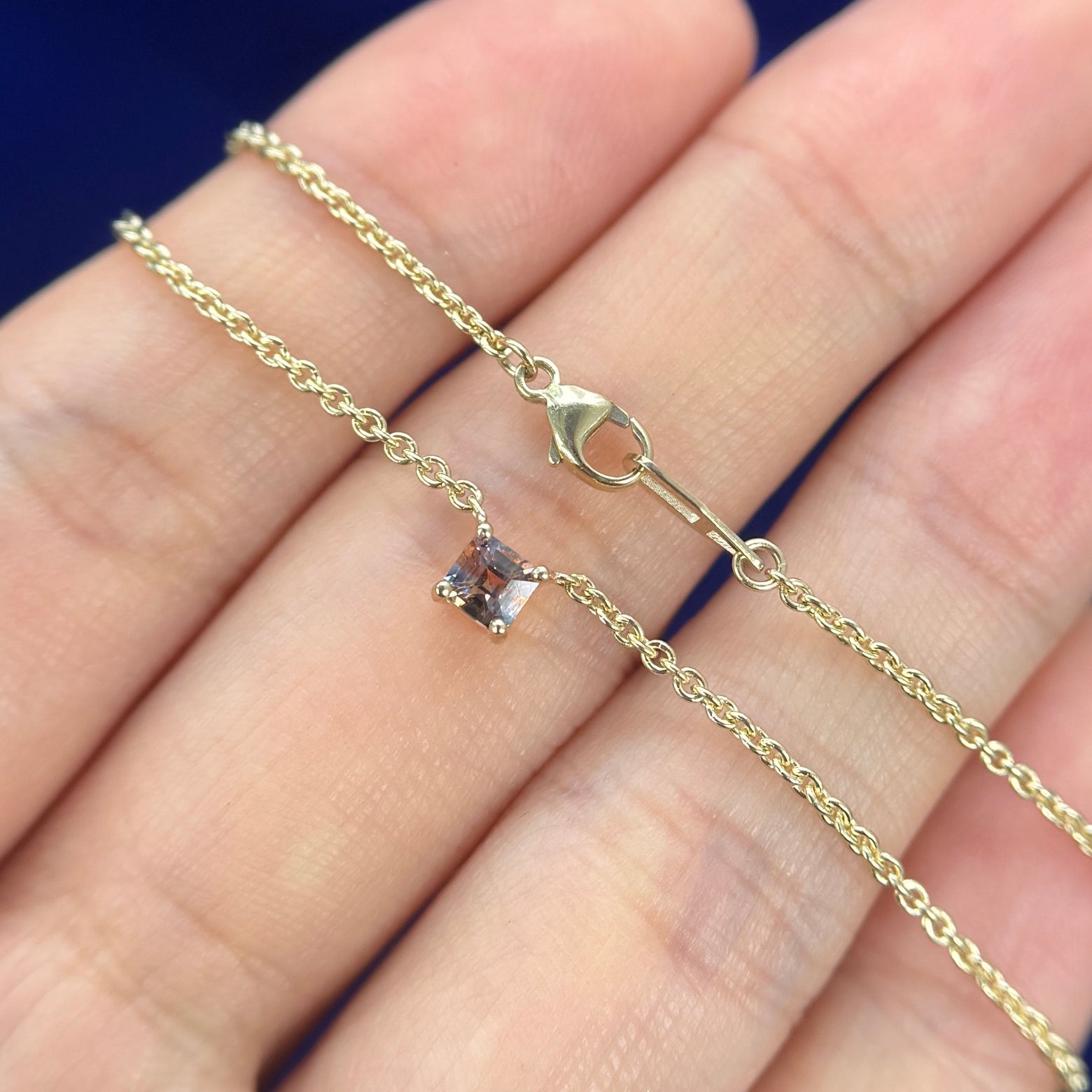 Asscher cut 0.3ct Orange Blue Bicolor Sapphire Necklace on a Thick Cable Chain