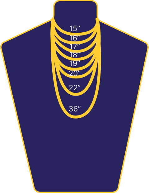 graphic of different chain length on a body that wears size large 