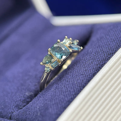 14k Champagne Gold and 0.88ctw Cluster of Sapphires Custom Ring, size 4.5
