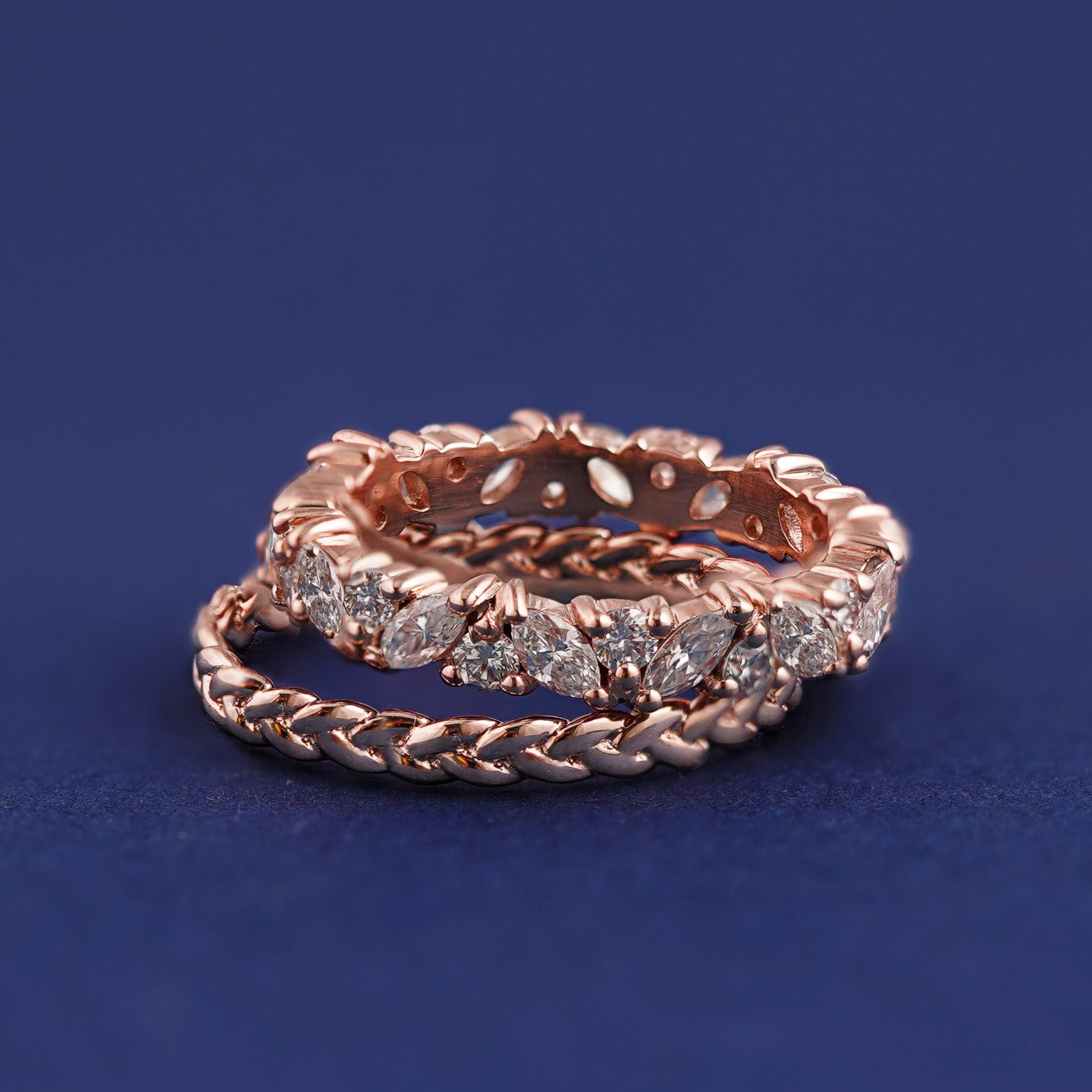 Marquise and Round Diamonds Custom Band and Braided Couple ring
