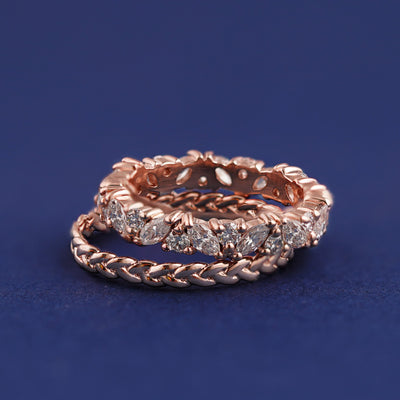 Marquise and Round Diamonds Custom Band and Braided Couple ring