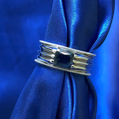 14k White Gold Dark Blue Sapphire wide Triple Band Milgrain Corners Custom Ring