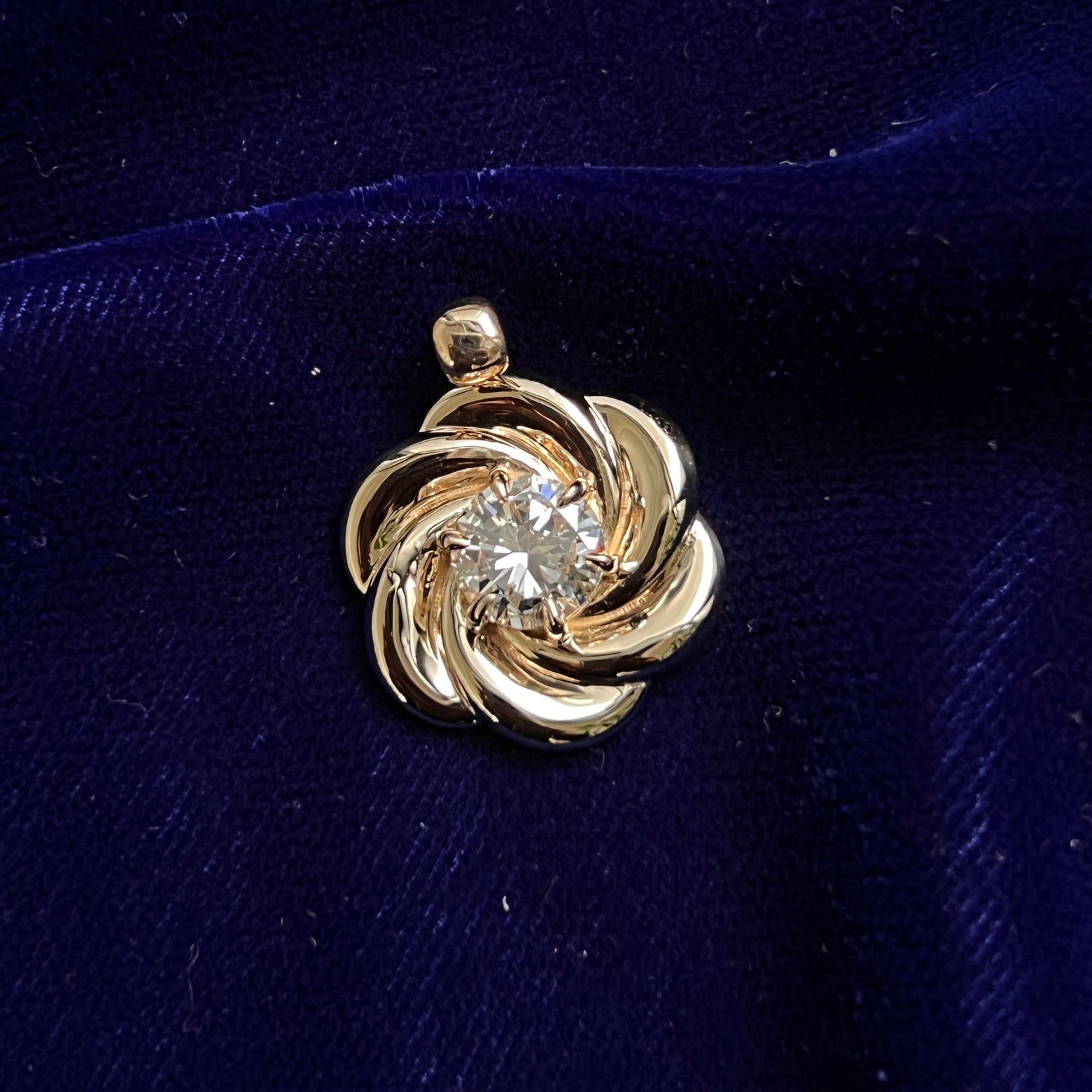 14k Yellow Gold and 1.75ct Round Diamond Custom Flower Pendant 