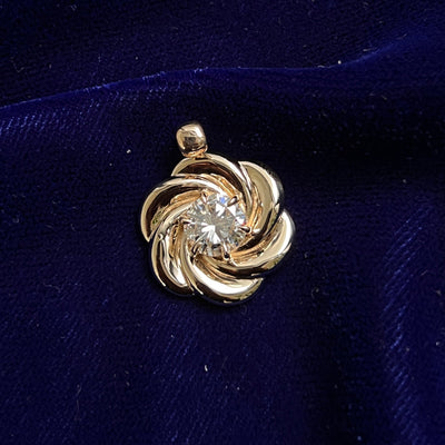 14k Yellow Gold and 1.75ct Round Diamond Custom Flower Pendant 