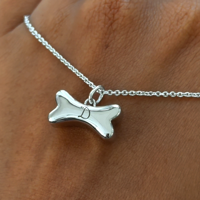 14k White Gold Cursive D Engraved with Ashes Inside Dog Memorial Custom Pendant Charm on Thick Cable Chain
