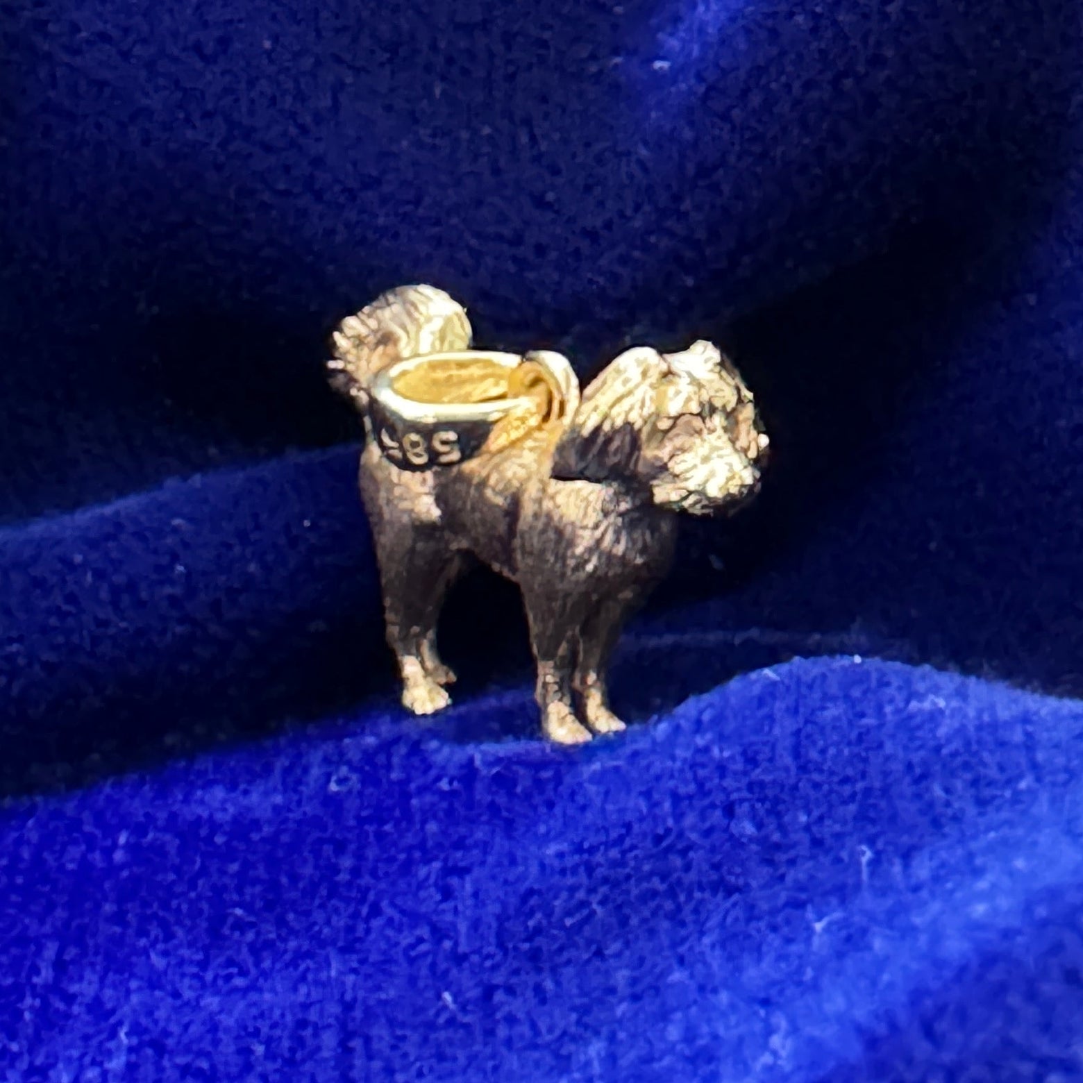 14k Yellow Gold Full body Pet Dog Miniature Custom Pendant Charm side view