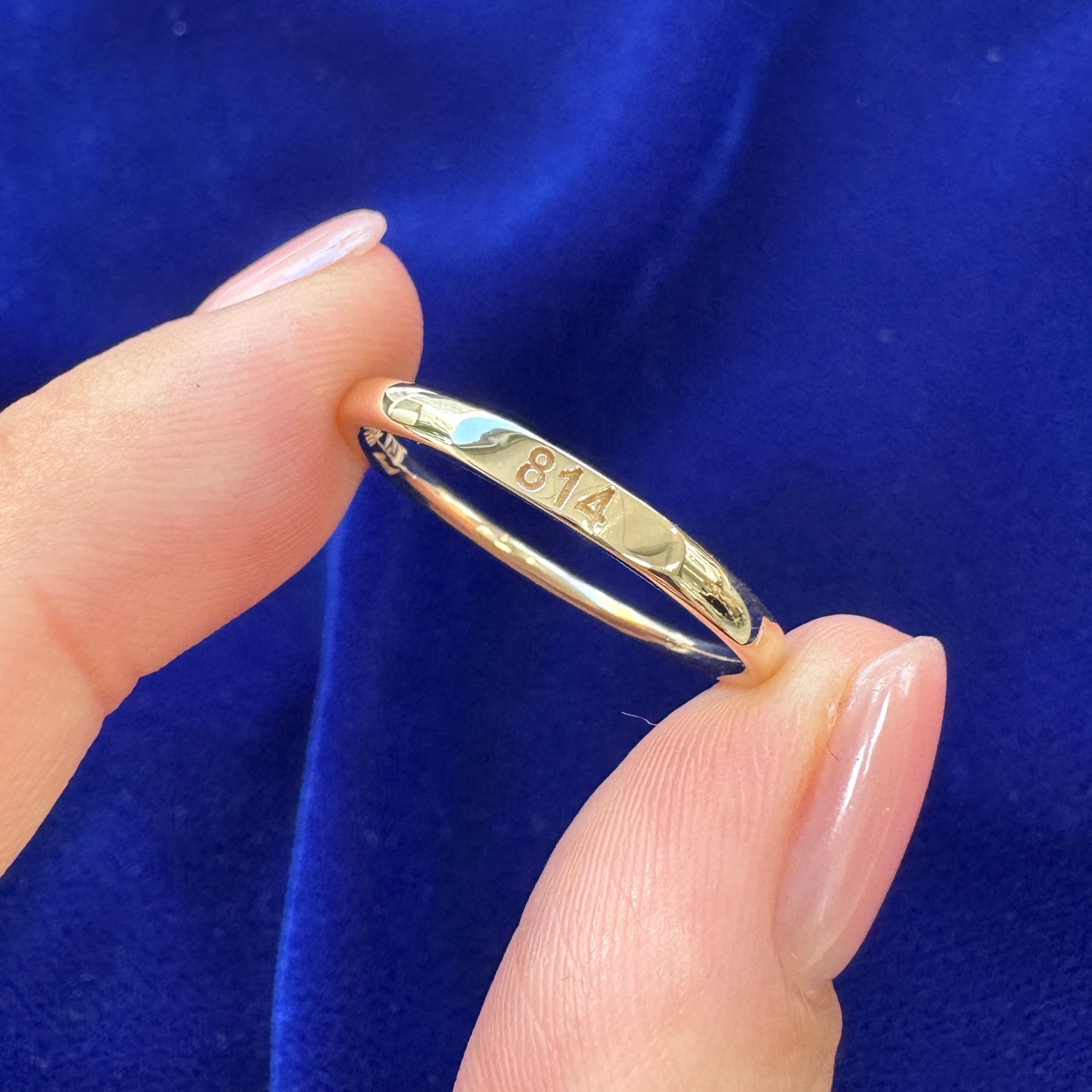 14k Yellow Gold 814 engraved Slim Signet Ring, size 9.25