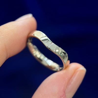 14k Champagne Gold 3.5mm Mix Mirror Band Custom Engraved with Triangles and Lines Nesting, Size 7.5 
