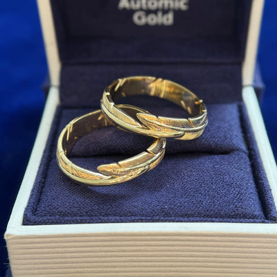 14k Yellow Gold Matching Feather Ring size 10 and 14k Yellow Gold Custom Feather Ring Size 8.75