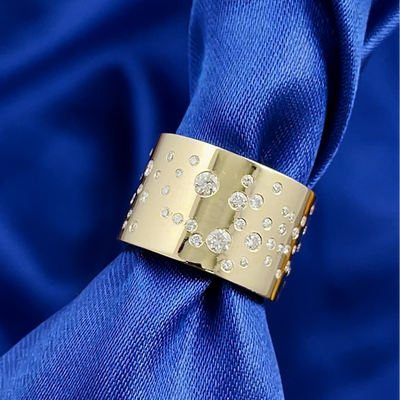 14k Yellow Gold Flush set Diamonds on Thick Band Custom Ring