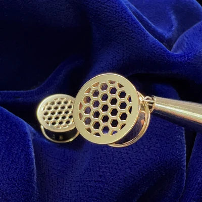 14k Yellow Gold 12.7mm wide, 0.5in thick HoneyComb Gauges Custom Stretched Ear Piercing