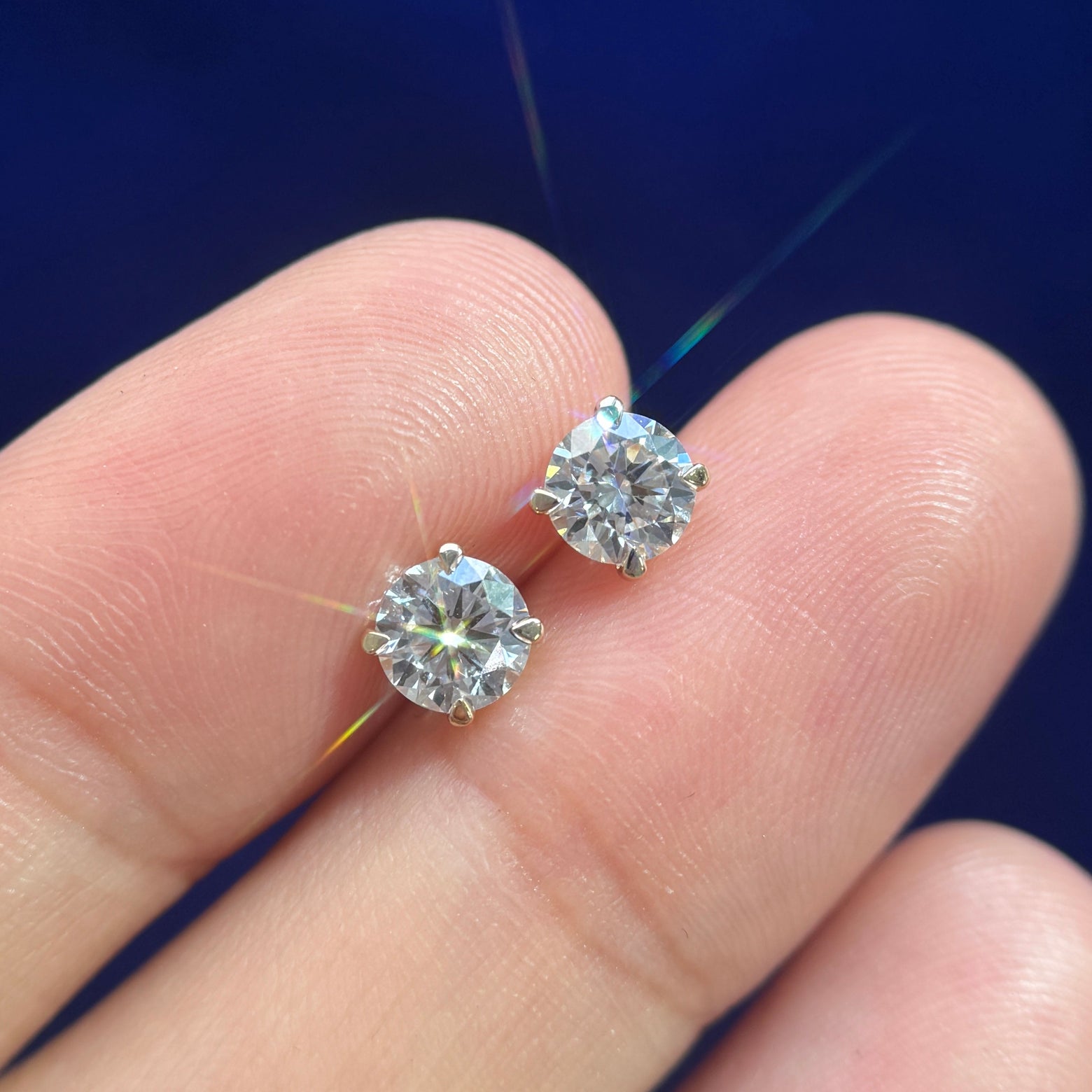 front view of 14k Yellow Gold Prongs-set 1ctw 5mm Lab Diamond Custom Earrings with Pressure Most Secure Back Stud Earrings, Pair