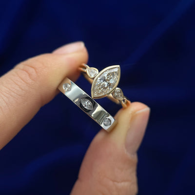 14k White and Yellow Gold Lab Diamonds Matching Couple Rings , size 4.5 and 6.5