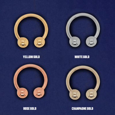 Four versions of the Large Horseshoe Septum in yellow, white, rose and champagne gold