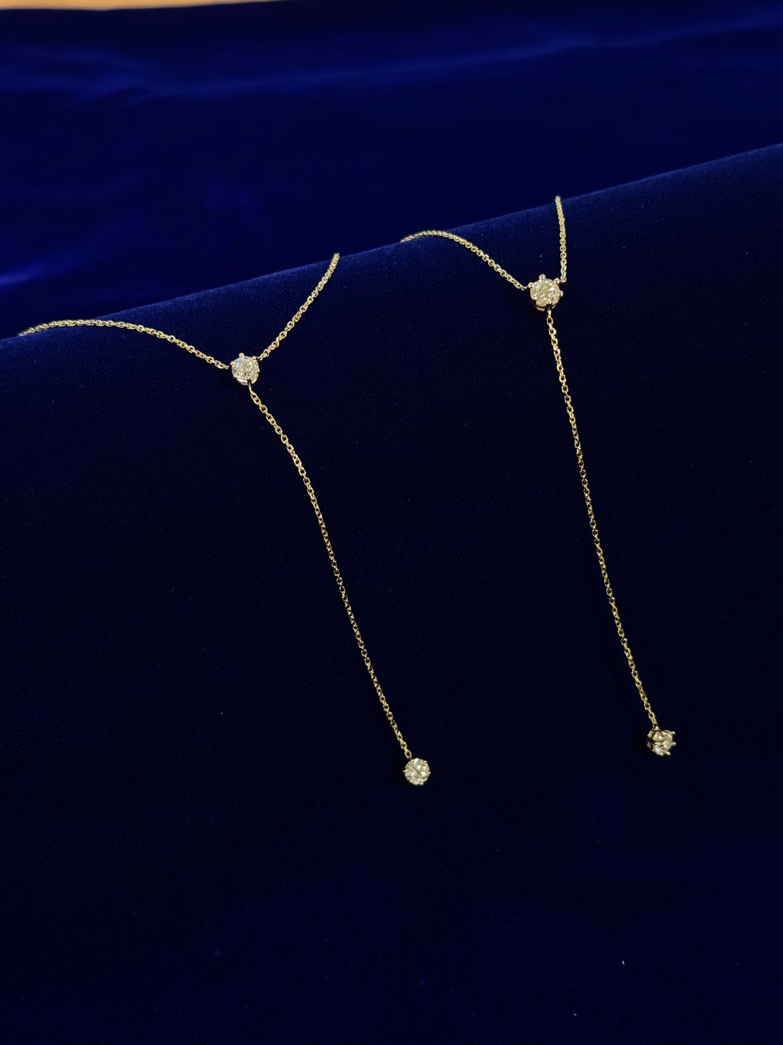 14k Yellow Gold Prongs-set Customers Diamonds on 14 and 3 Inches Lariat Custom Necklace