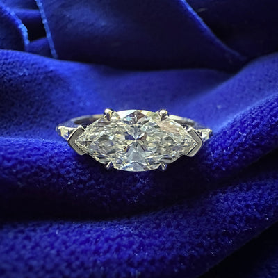 14k Champange Gold and 1.35ct F/VVS2 11.34 x 5.80mm Lab made Marquise Diamond with Tapered Baguettes Lab Diamonds Custom 3-stone Ring, size 5.25