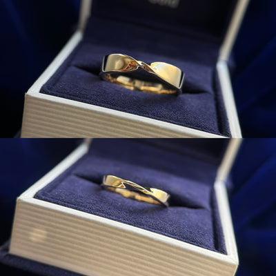 14k Yellow Gold 3mm and 5mm Mobious Bands Custom Couple Rings Set, size 5 and 9