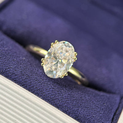 14k Yellow Gold Oval Moissanite with Small Lab Diamond, Pink and Light Blue Sapphires and Alexandrite on Halo Custom Ring, Size 5.5