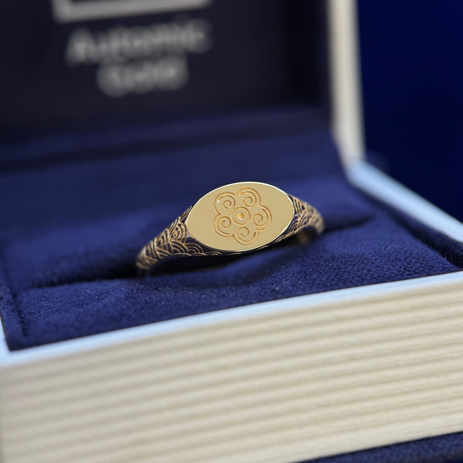 14k Yellow Gold 7mm width Oval-shape Signet with Engraving on top, inside and outside Custom Ring, size 6.75