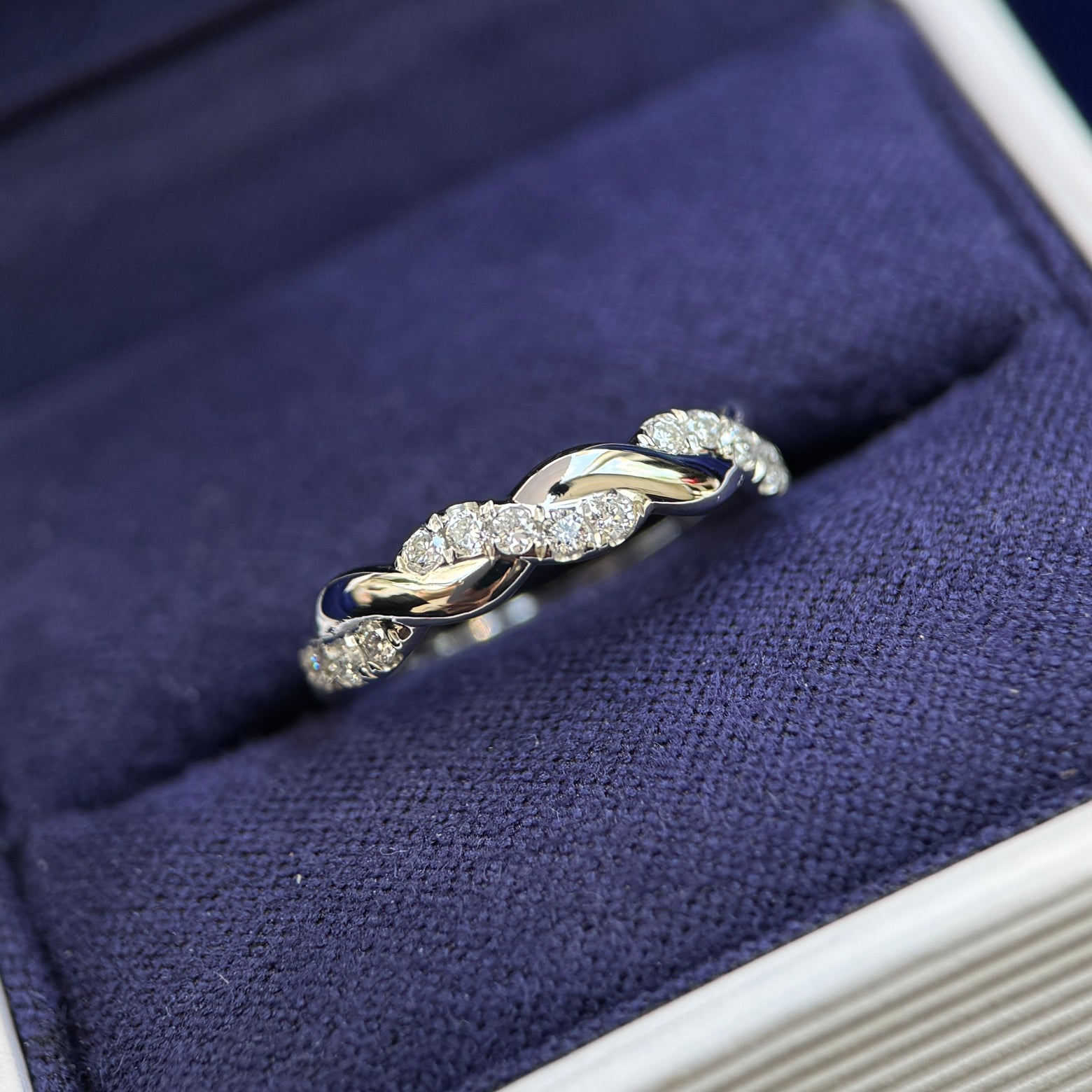 950 Platinum and 0.17ct Pave Lab Diamonds Halfway Around Braided Band Custom Ring, Size 4.5