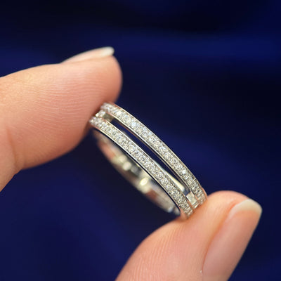 950 Platinum and Double Row Pave Round Lab Diamonds all around on 4.5mm Open Band Custom Ring, size 7.5