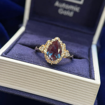 14k Yellow Gold 10x7mm Pear Lab Alexandrite with 10pcs Round and 2pcs Pear Lab Diamonds on Crown Inspired Band