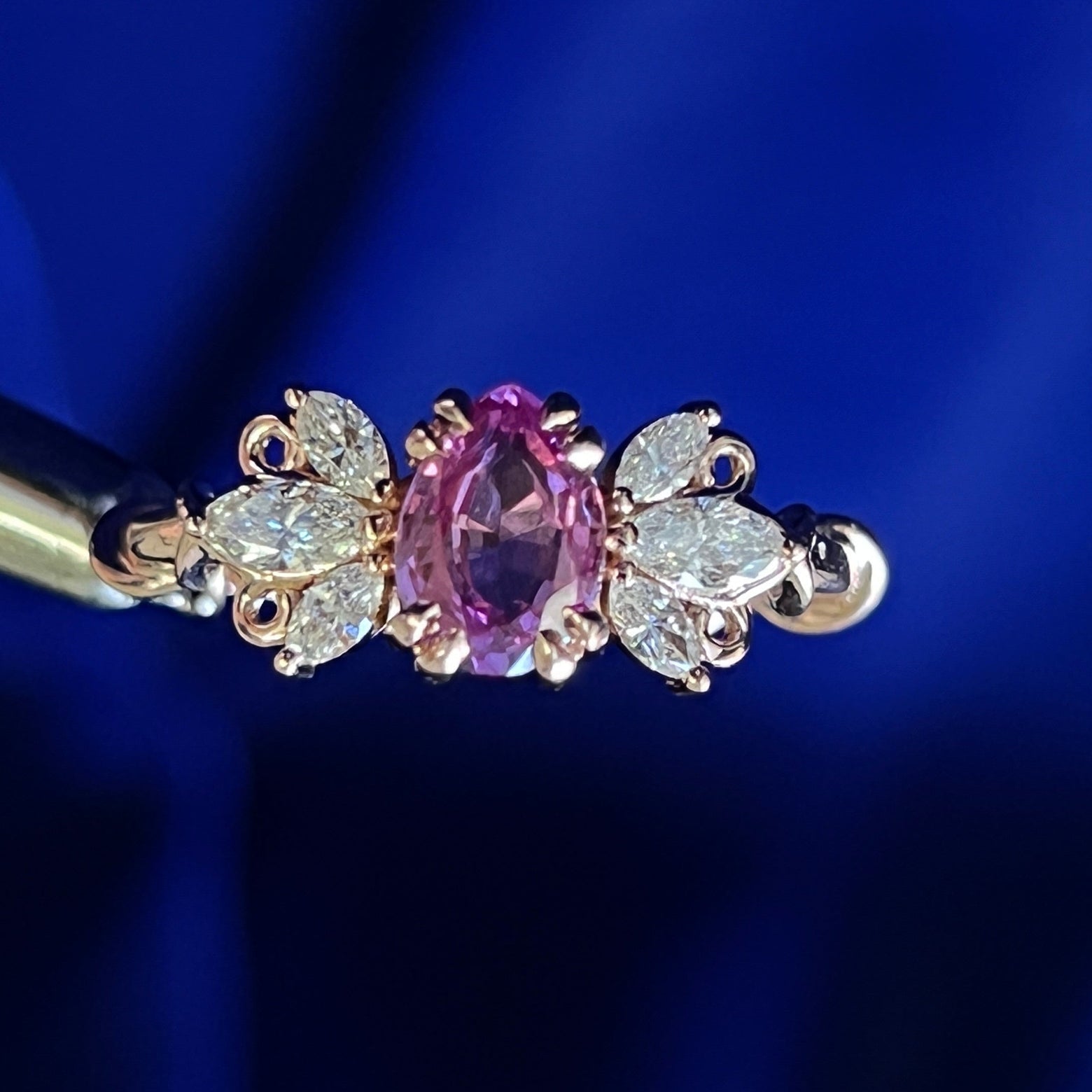 pear pink sapphire and marquise diamonds ring