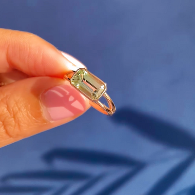 14k Rose Gold with Emerald Peridot Open Band Custom Ring