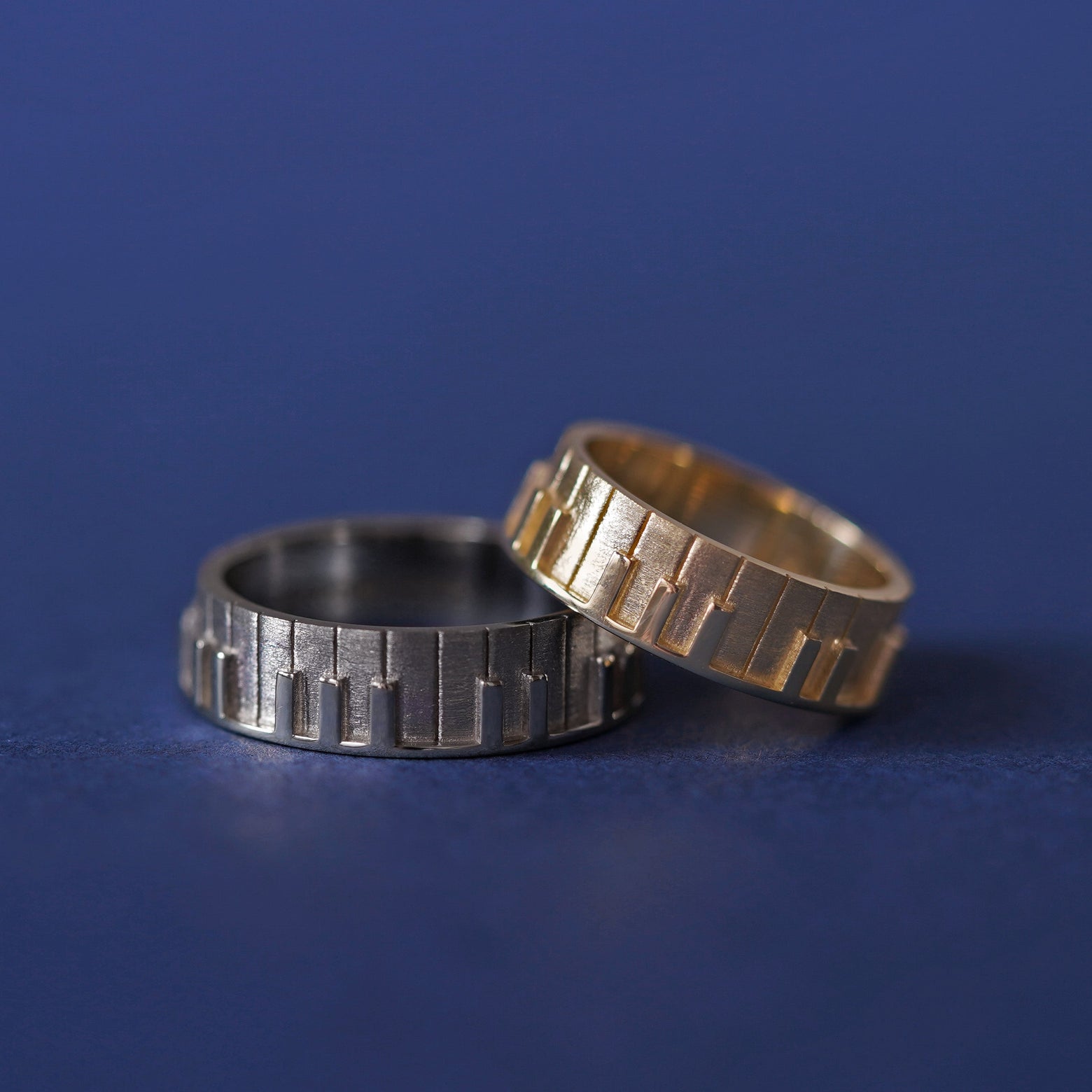 14k White and Yellow Gold Piano Matching Couple Bands Rings Set