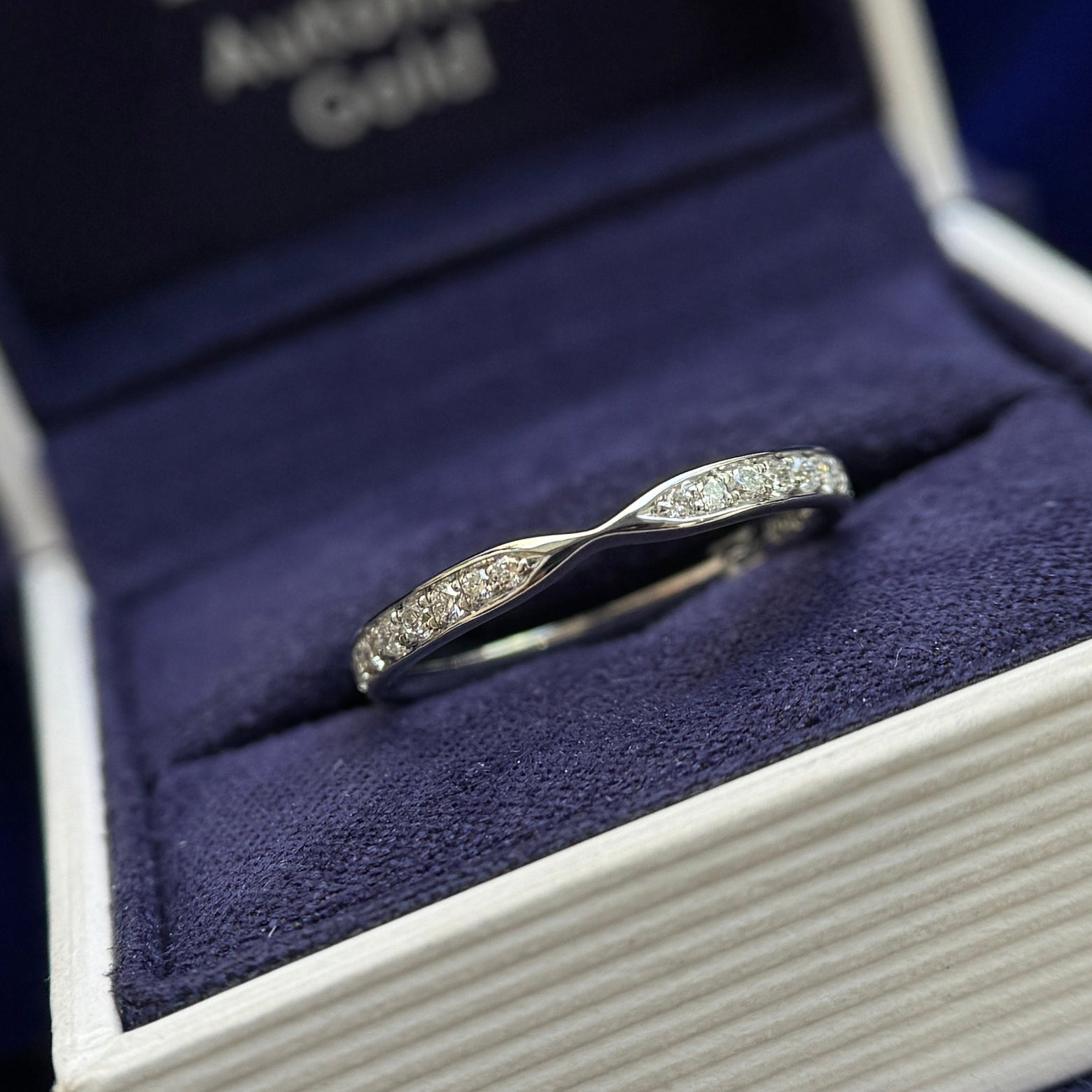 950 Platinum Pave Lab Diamonds Halfway Around Pinched Nesting Band Custom Ring, Size 6.75 and 14k White Gold Pave Lab Diamonds on Curved Band Stacking Custom Ring , Size 5.25