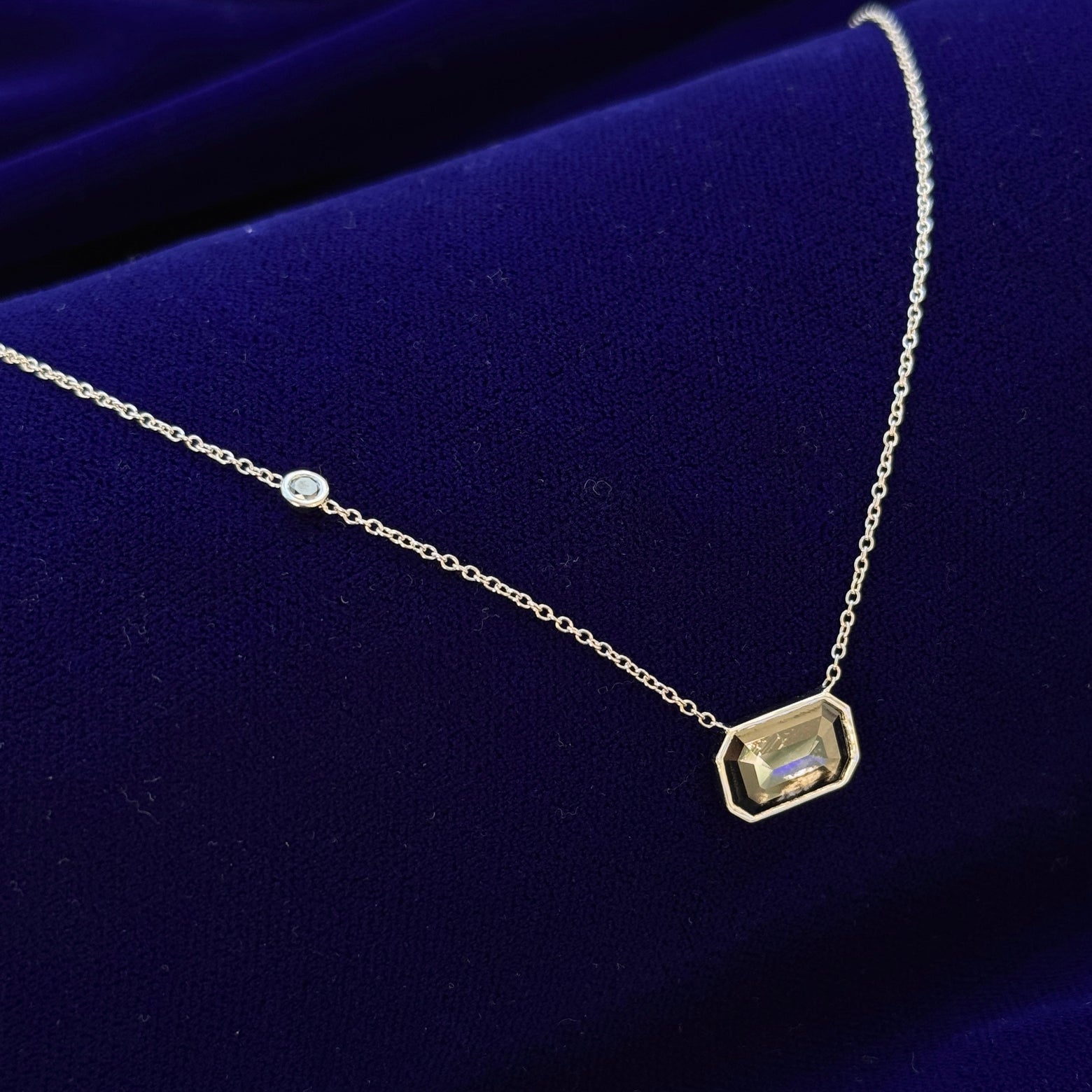 950 Platinum and Prongs-set 2.20ct 8x12mm Salt-and-pepper Lab Diamond and 3mm Black Round Diamond Custom Pendant with 950 Platinum 1.3mm 18inch Custom Cable Chain
